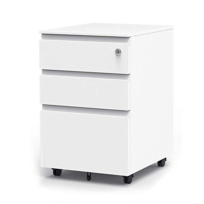 Dripex 3-Drawer Filling Cabinet, Metal Vertical File Cabinet Hanging File Frame Legal & Letter File Install-Free Anti-tilt Design Lockable Office Rolling File Cabinet (White)