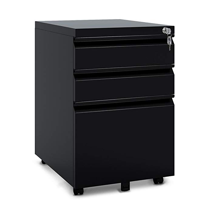 DEVAISE 3 Drawer Mobile Metal File Cabinet with Lock (New Style -Black)