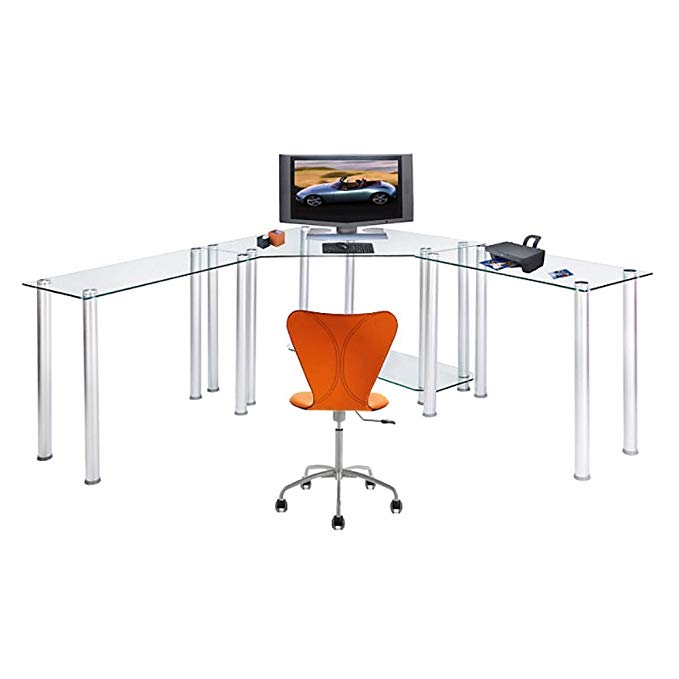 Corner Computer Work Center with Extension Arms and Glass Tops