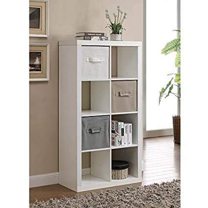 8-Cube Organizer,Multiple Colors,Home and Office Furniture,Made of Sturdy MDF, Square Shaped Storage Cubes,Shelving,Space Storage Organizer, Bookcase, Library, BONUS e-book (White)