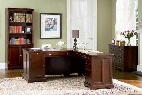 L-Shape Computer Writing Desk with Storage - Cherry Finish