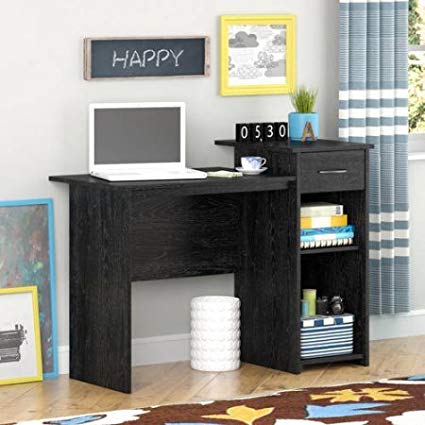 Work Office Desk, Multiple Finishes, Adjustable shelf, Made of Wood Composite, Transitional Style, Rectangle Shape, Storage Drawer,Perfect for Students, Dorm, Furniture, BONUS E-book (Black Ebony Ash)