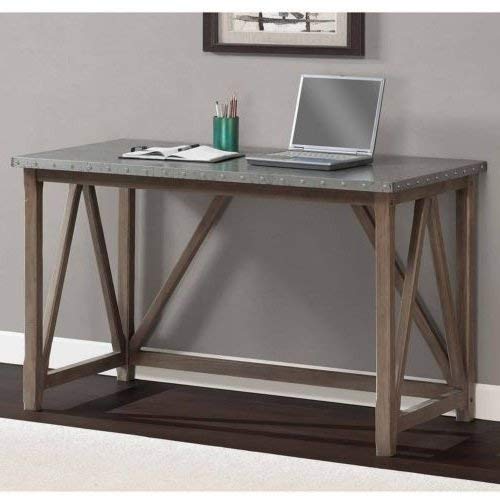 Zinc Top Bridge Desk - The Contemporary Design of This Desk Compliments Any Room: Office, Home, Hall, Study, Living Room or Apartment. Sturdy Grey Desk That Is Built to Last. Wood Table for Writing or