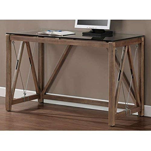 Desk / Computer Desk , Rustic Style, Weathered Grey Oak Glass Top Cable Desk 8573D, Assembly Required (30