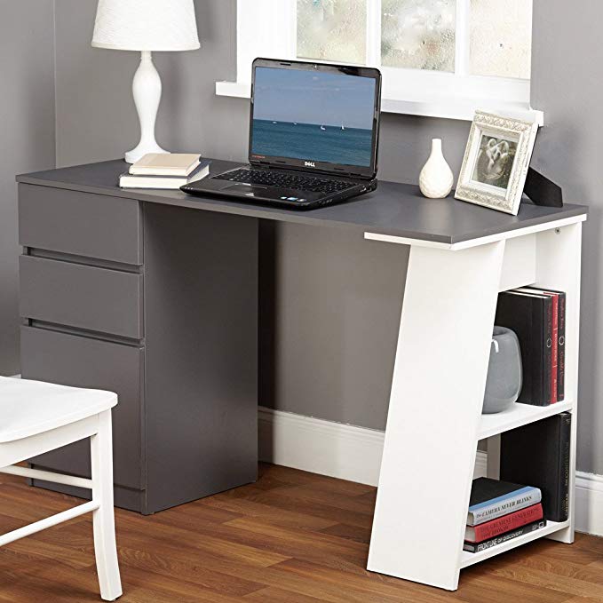 TMS Modern Writing Computer Desk. Blend Modern Design and Function. Includes Shelves and Drawers for Storage. Perfect Office, Dorm Room, or Appartment Furniture