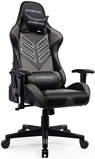 GTRACING Executive High-Back Gaming Chair Computer Office Chair PU Leather Swivel Chair Racing Chair (GT007-Gray)