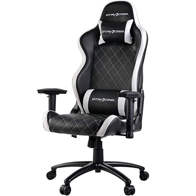 GTRACING Ergonomic Office Chair Racing Chair Backrest and Seat Height Adjustment Computer Chair with Pillows Recliner Swivel Rocker Tilt E-Sports Chair (902-white)