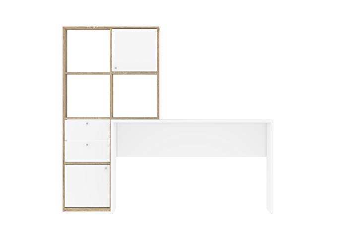 Tvilum Wakefield Desk With 6 Shelf Bookcase, Oak Structure / White, 80169AK49