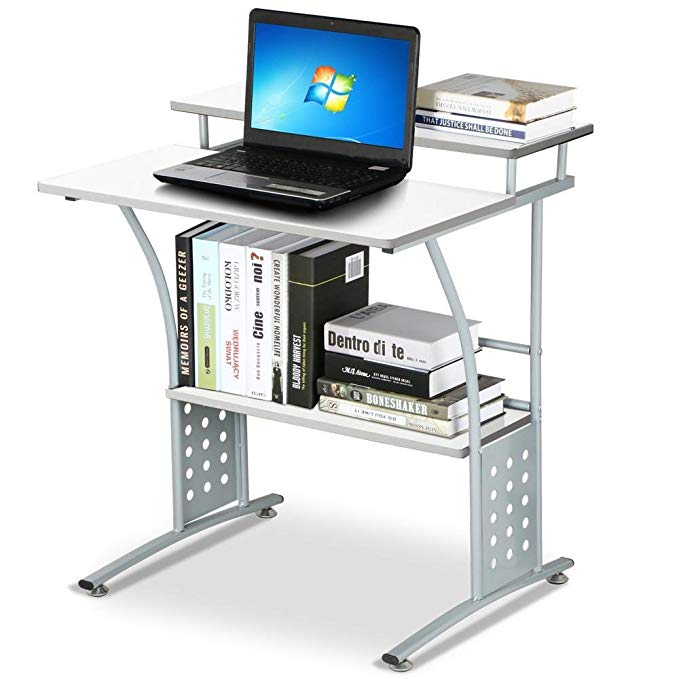 Topeakmart White Metal Computer Desk Small Spaces Laptop Table Shelf Home Office PC Workstation