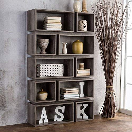 Furniture of America Cassidy Tiered Distressed Grey 10-Shelf Open Bookcase