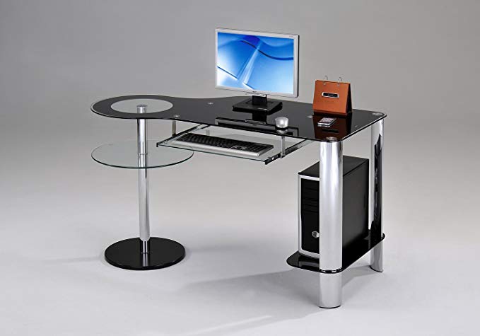 Kings Brand Furniture Chrome Metal With Black Temper Glass Computer Workstation Desk