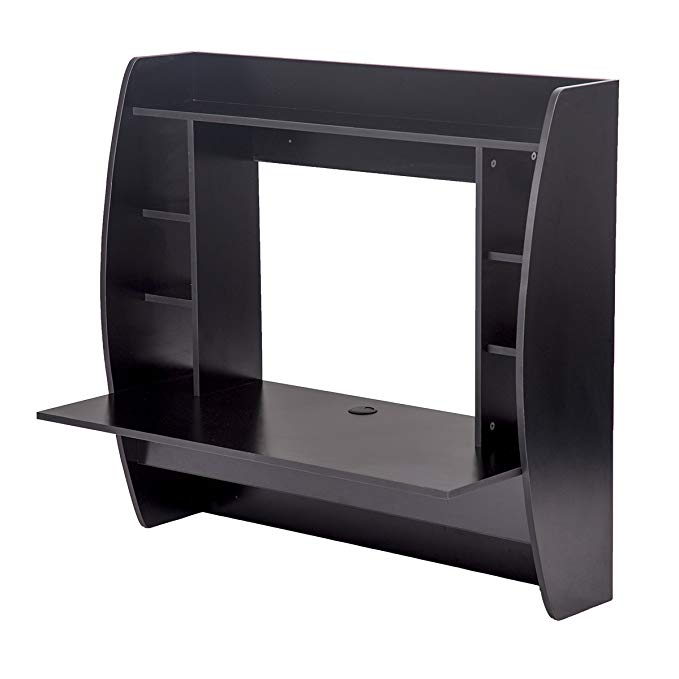 New Wall Mounted Floating Office Computer Desk with Storage (Black)