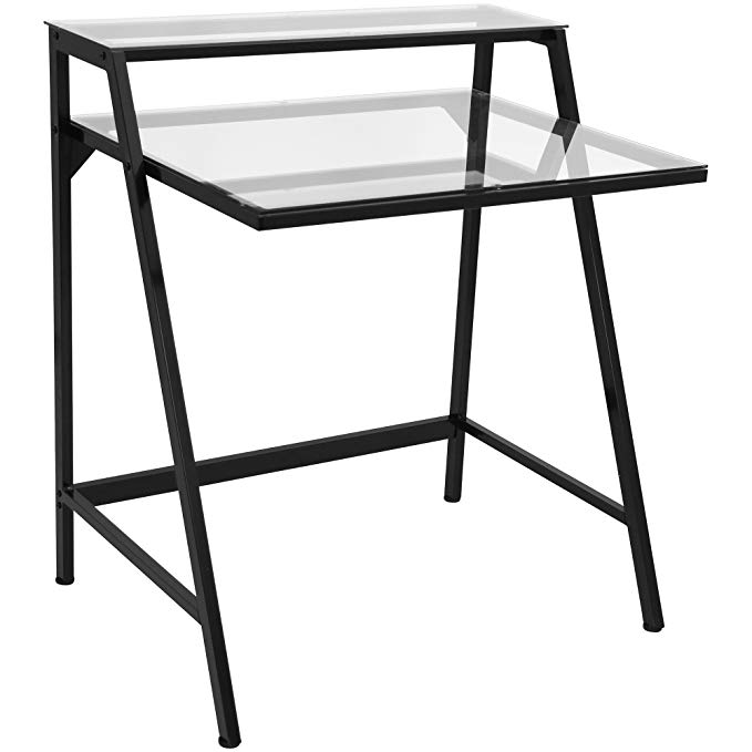 LumiSource Contemporary 2-Tier Desk, Black/Clear