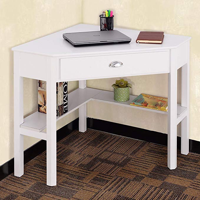 Corner Wooden PC Laptop Computer Desk - White