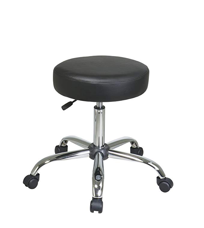 Office Star Backless Stool with Chrome Finish Base, Black Dillon Fabric