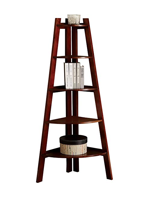 Furniture of America Andrea 5-Tier Corner Bookshelf, Cherry