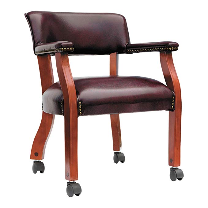 Alera ALETDC4336 Traditional Series Guest Arm Chair w/Casters, Mahogany/Oxblood Vinyl