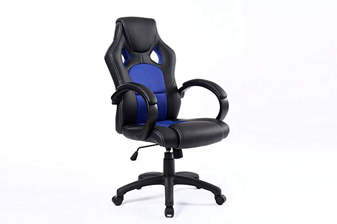 BTEXPERT Executive/High Back/Swivel/Racing/PU Leather/Office Chair, Ergonomic Gaming Computer Desk, Bucket Seat, Tilt Height Adjustment, Headrest Lumbar, Blue