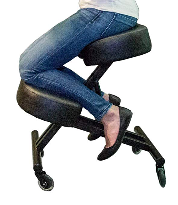 Sleekform Kneeling Posture Chair | Ergonomic Office Desk Knee Stool Relieving Back & Neck Pain | with Rollerblade Wheels & Adjustable Height | Backless Meditation Seat | 4