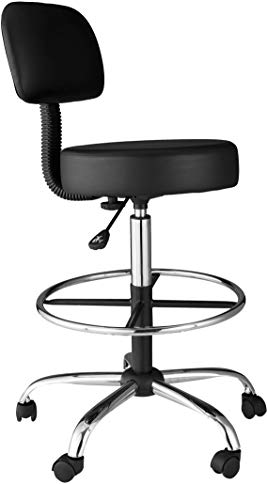 OneSpace Medical/Drafting Stool with Back Cushion, Black