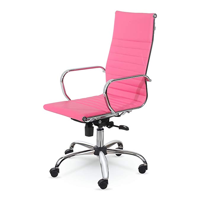 BEST SELLER HIGH-BACK LEATHER EXECUTIVE SWIVEL OFFICE DESK HOME CHAIR MZN-7911 (PINK)