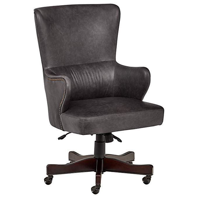 Stone & Beam Benton Leather Swivel Office Chair with Wheels, 28.4