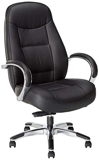 Lorell Hi-Back Executive Chair, 26-1/2 by 29 by 45-1/4-Inch to 49-1/2-Inch, Black Leather