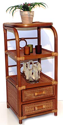 SunBear Furniture Handmade Bookcase Designer ECO Rattan Wicker with 2 Drawers, Cognac