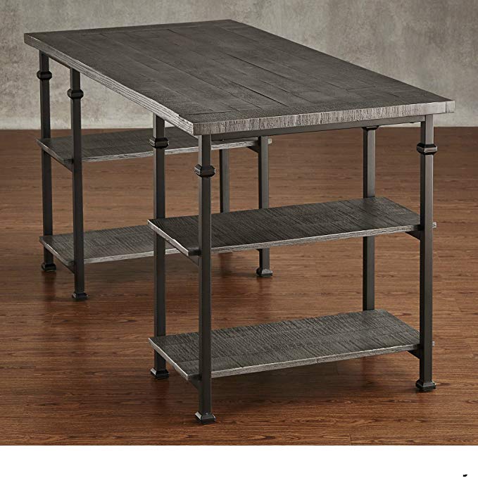 ModHaus Living Industrial Modern Rustic Metal Oak Computer Writing Storage Desk with 4 Open Shelves - Includes Pen (Gray)