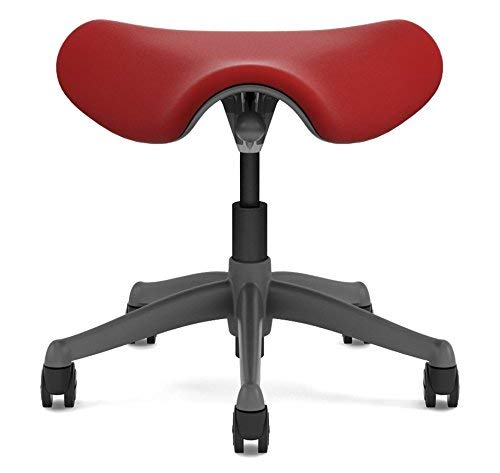 Humanscale Freedom Saddle Seat Chair F300 - Titanium Frame Lucky Red Lotus Textile F300TK758 - Soft Hard Floor Casters