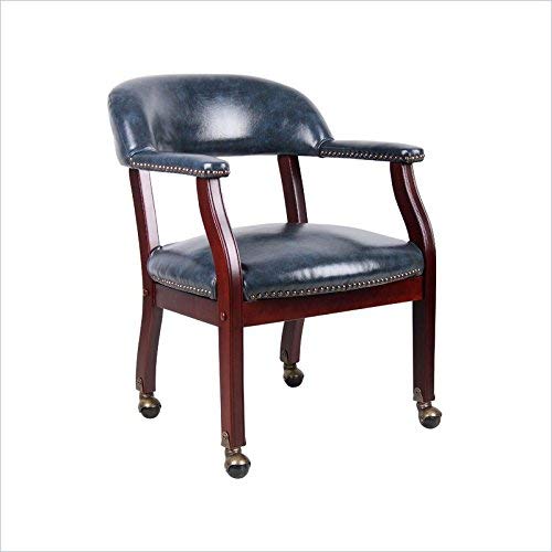 Boss Office Captains Chair in Blue and Mahogany with Casters