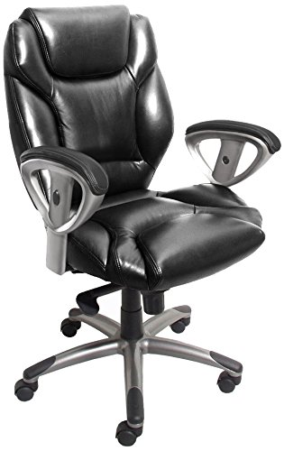 Mayline UL330MBLK Ultimo 300 Mid-Back Task Chair with Arms, Black Leather