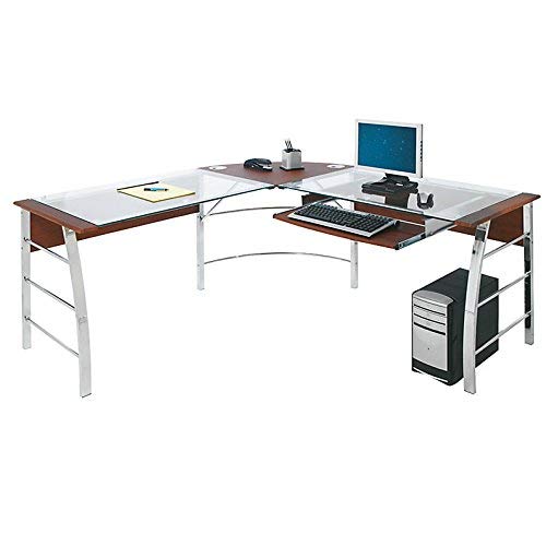 Realspace Mezza L-Shaped Glass Computer Desk, Cherry/Chrome