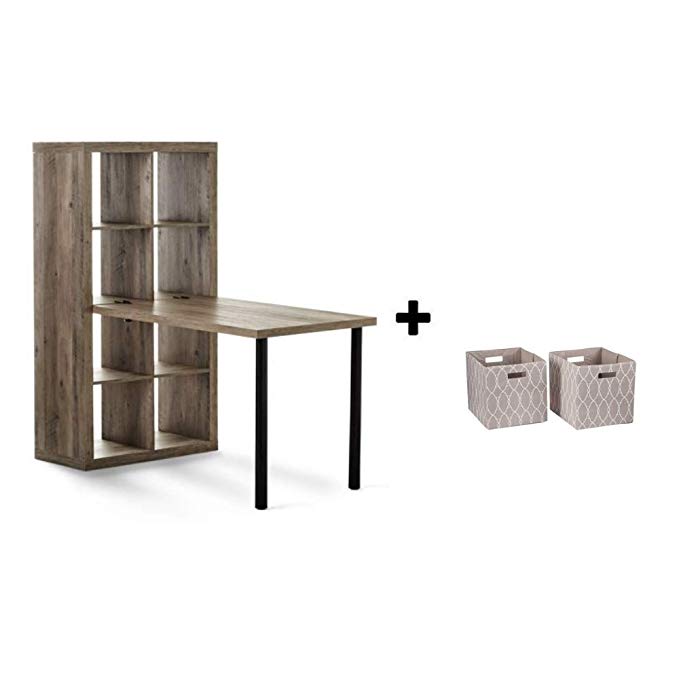 Better Homes and Gardens* Furniture 8-Cube Room Organizer (Rustic Gray with Desk and Bin)