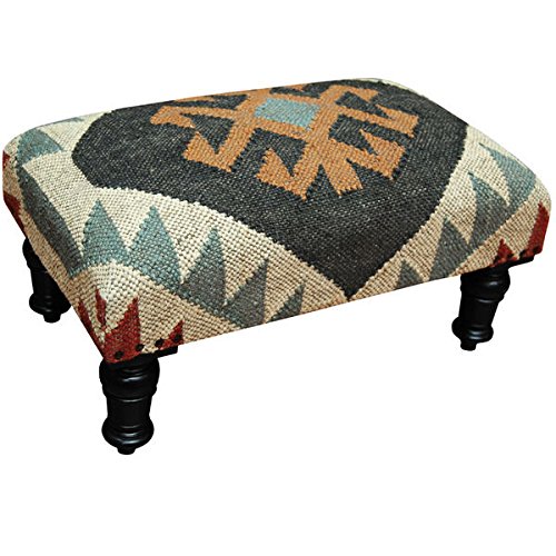 Living Room Furniture/ Stool Geometric Indo Handmade Wool & Jute Kilim Upholstered Wooden Stool - Assembly Required SSAA205B. 20