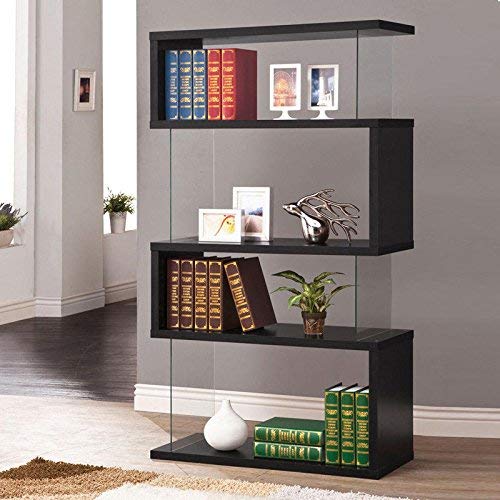 Wakrays Modern Long Floating Shelf Bookcase Asymmetrical Snaking Bookshelf (black)