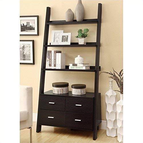 Bowery Hill Leaning Ladder Bookshelf with 2 Drawers in Cappuccino