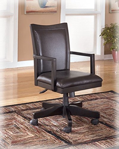 Ashley Furniture Signature Design - Carlyle Home Office Desk Chair - Faux Leather Swivel Chair - Almost Black