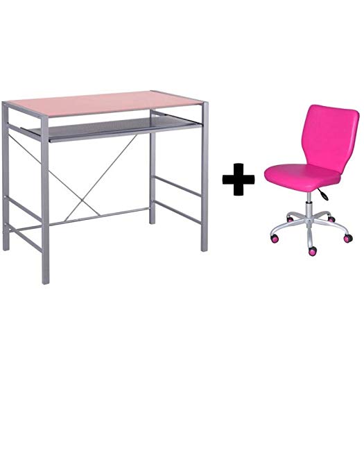 Mainstays Stylish Glass-top Desk Brings Organization to Your Work or Study Area (36 x 20 x 30 inches, Pearl Blush + Chair)