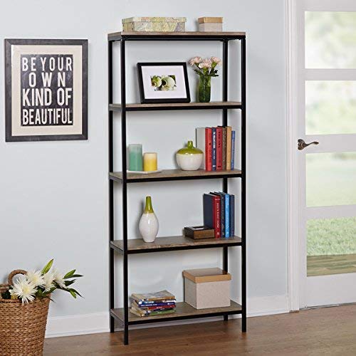 Simple Living Piazza 5-tier Wood and Metal Bookshelf Features Five Shelves