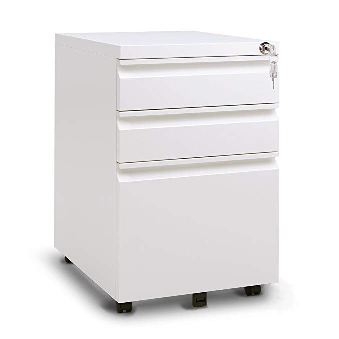 DEVAISE 3 Drawer Mobile Metal File Cabinet with Lock (New Style -White)