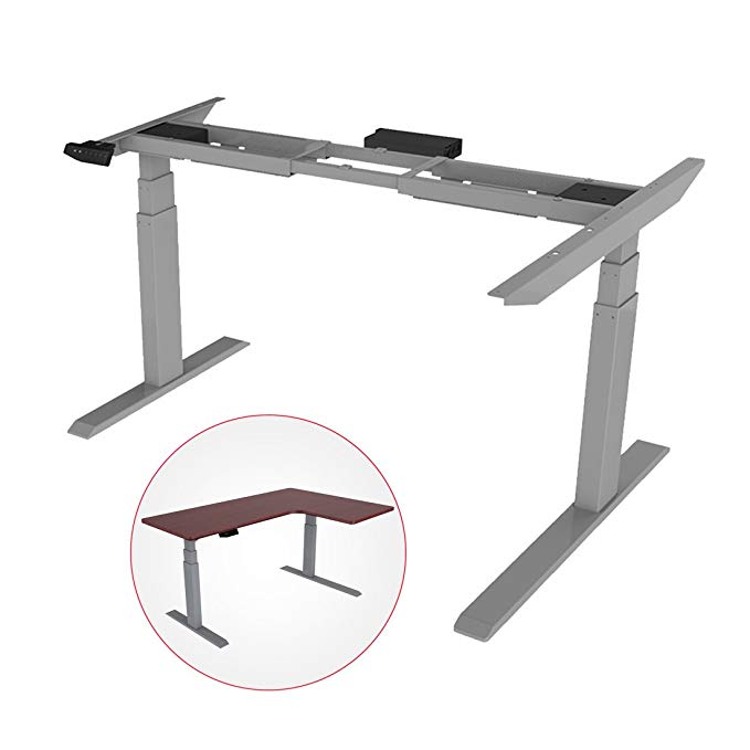 Loctek HAD3CS Electric Height Adjustable Desk Frame, Three-Stage Frame Supports a corner return, Stand Up Desk Base w/Automatic Smart Keypad (Without Table top, Silver)