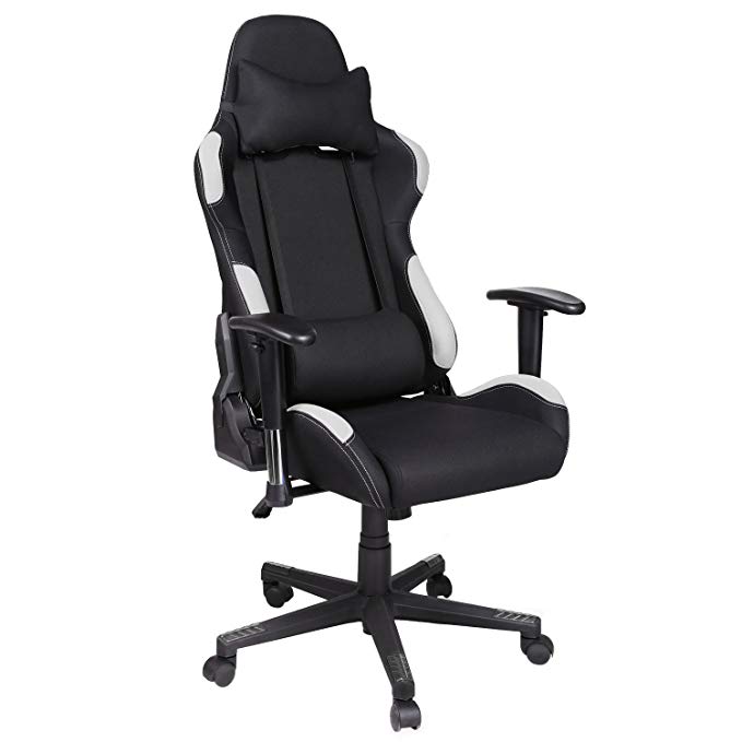 Homevol Racing Gaming Chair, High Back Breathable Fabric Durable Metal Frame Ergonomic Office Chair with Height Adjustable Armrests (Black White)