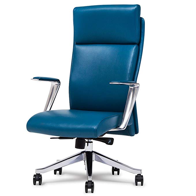 Adjustable Ergonomic Draper Leather Executive Chair with Aluminum Frame- Navy Blue