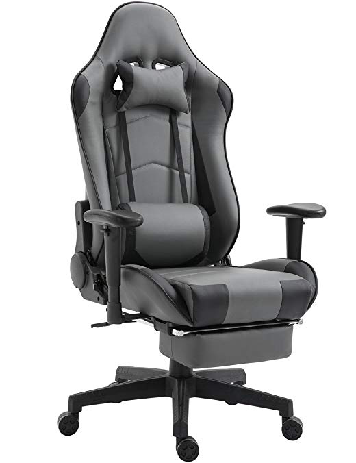 SHIONOOM Gaming Chair High Back Ergonomic Racing Chair with Footrest Adjustable Height Swivel Office Chair with Headrest Lumbar Support (Grey/Black)