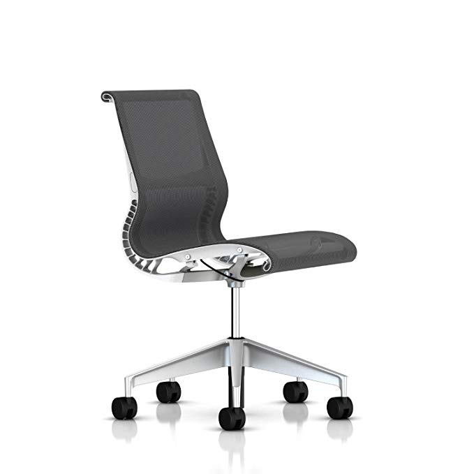 Herman Miller Setu Chair: Armless - Hard Floor Casters - Studio White Frame/H-Alloy Base/Alpine Lyris