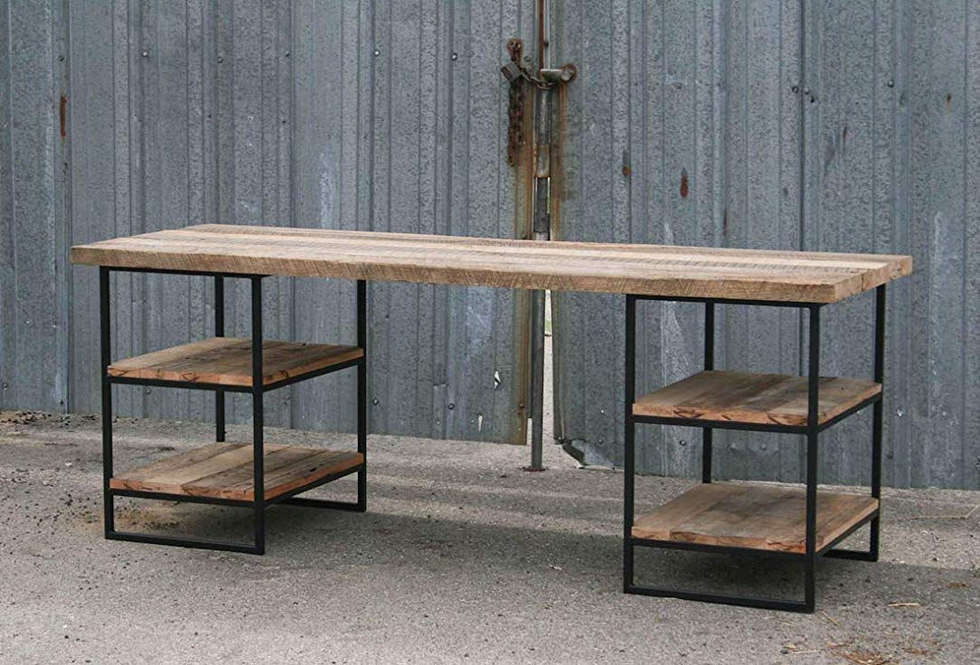 Reclaimed Wood Desk with shelves. Industrial Steel Desk. Home Office