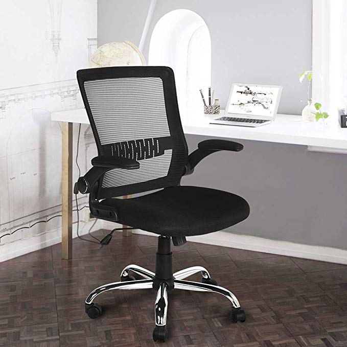 Aingoo Ergonomic Mid-Back Mesh Task Chair Flip-Up Arms Lumbar Support Tilt Lock/Swivel/Adjustable Black OC-01