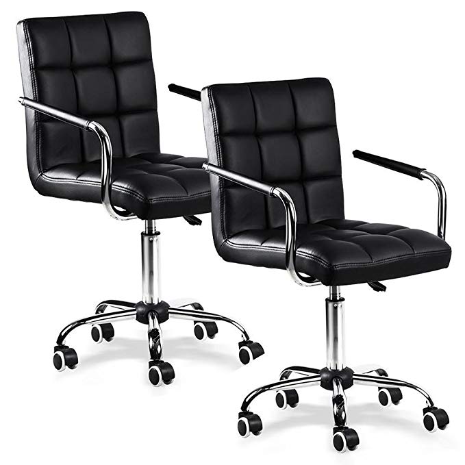 go2buy PU Leather Mid-Back Swivel Task Chairs Home Office Computer Desk Chair Gas Lift Stool Adjustable Black - Set of 2