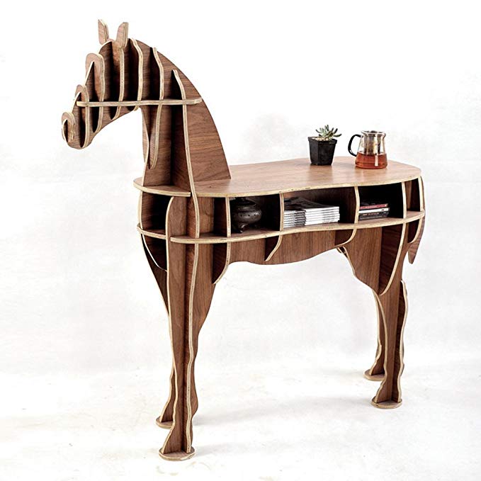 OTHER Home Office Wooden Horse Style Desk, Black Walnut Color